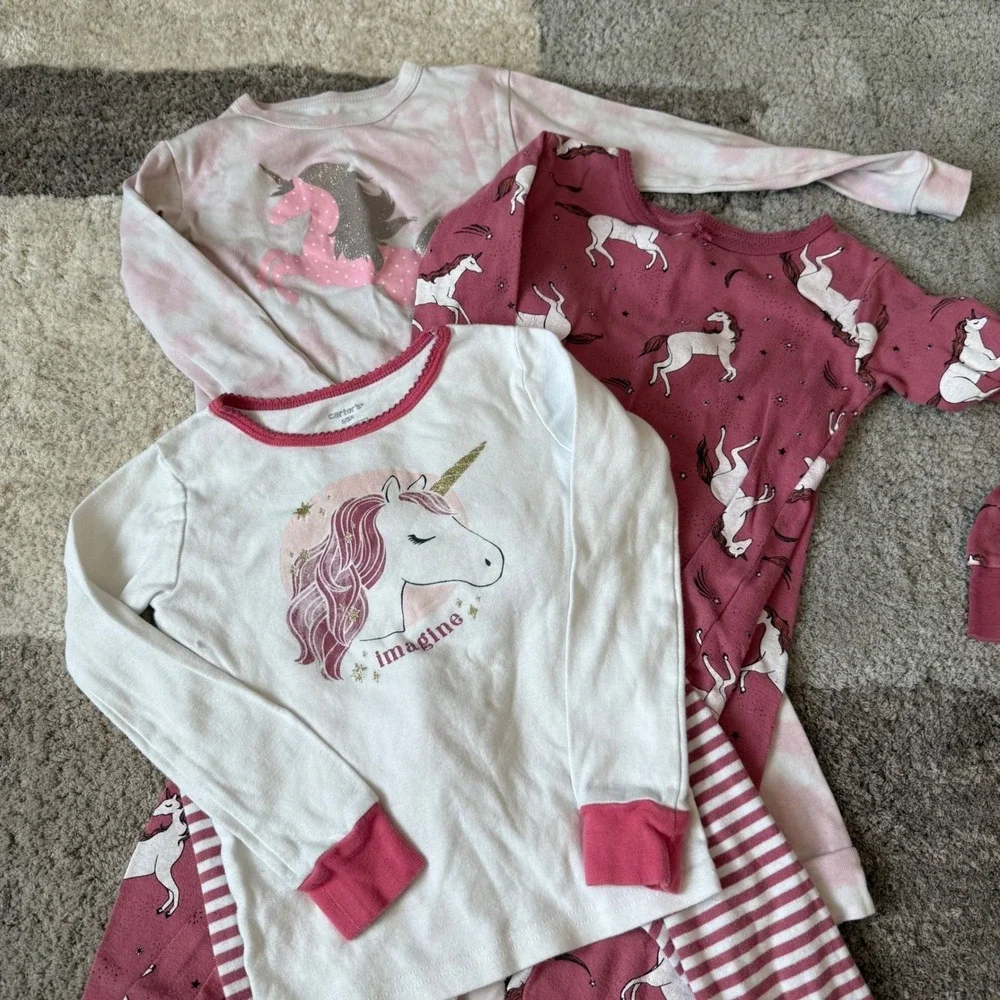 Carter's Girls 3-Pack Unicorn Pajama Set Baby Gap Pink Mauve Size 5 Long Sleeve